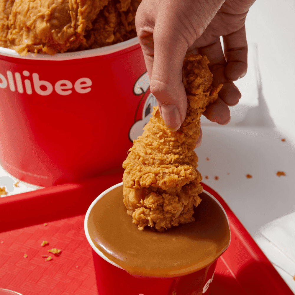 Jollibee Chickenjoy dipped in gravy