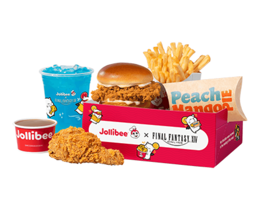 Photo of Jollibee x FINAL FANTASY XIV box meal on a white background